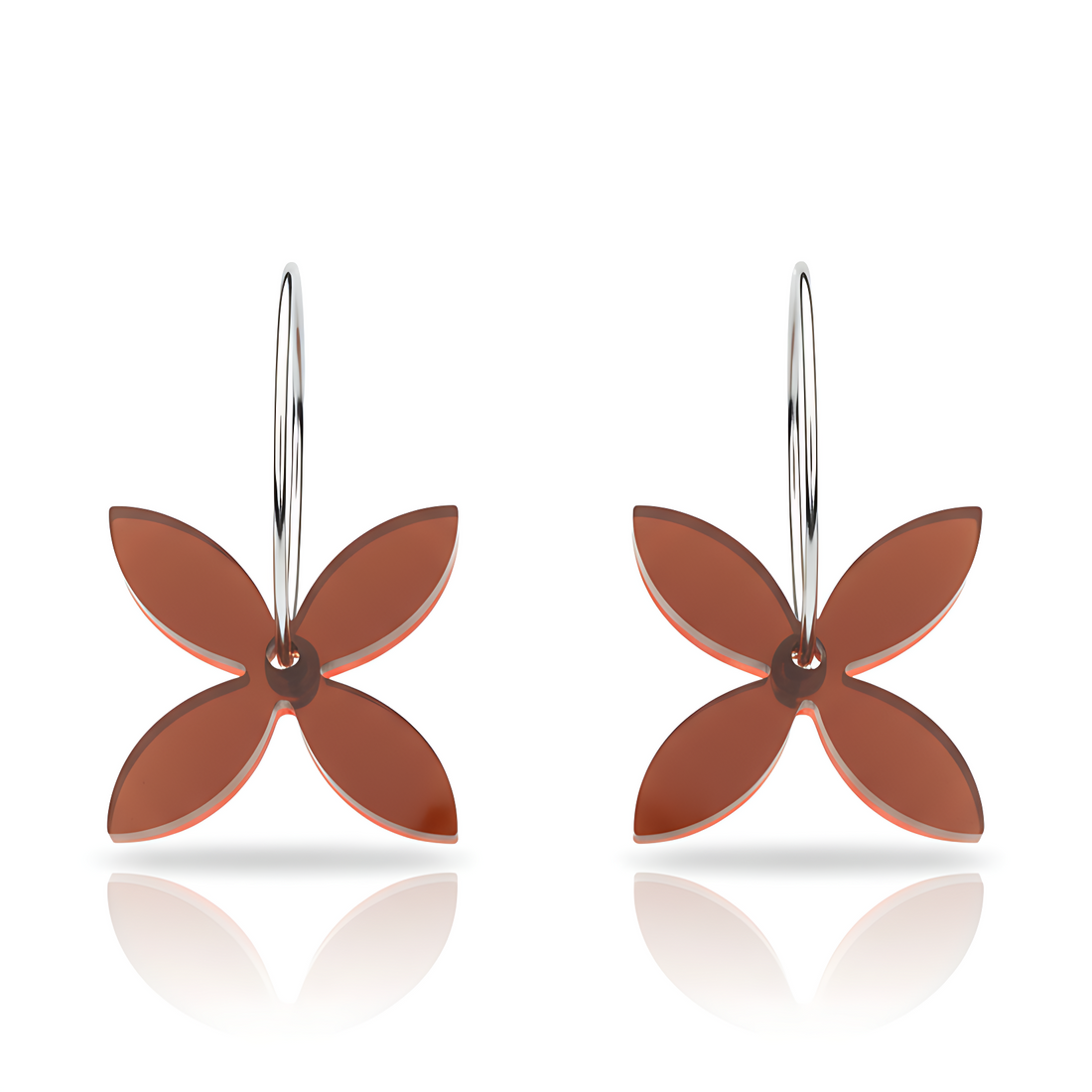 Frangipani Small hoop earrings, sculpted four-petal in cherry acrylic.