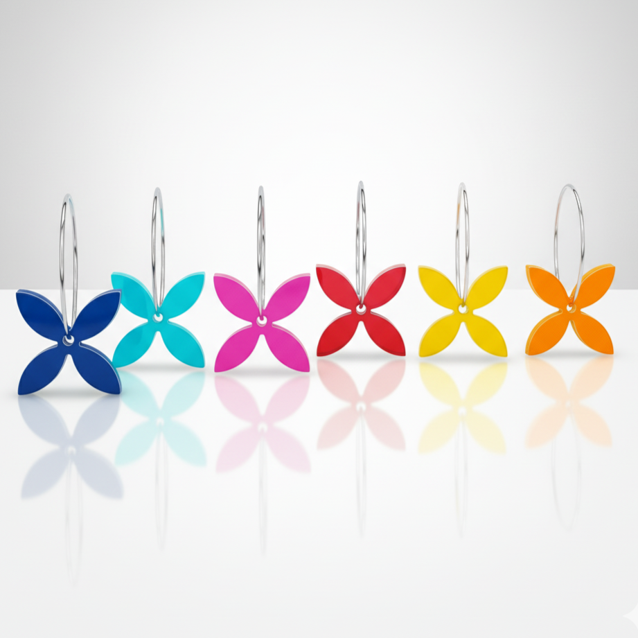 Frangipani Small earrings lineup in multiple colours on hoops.