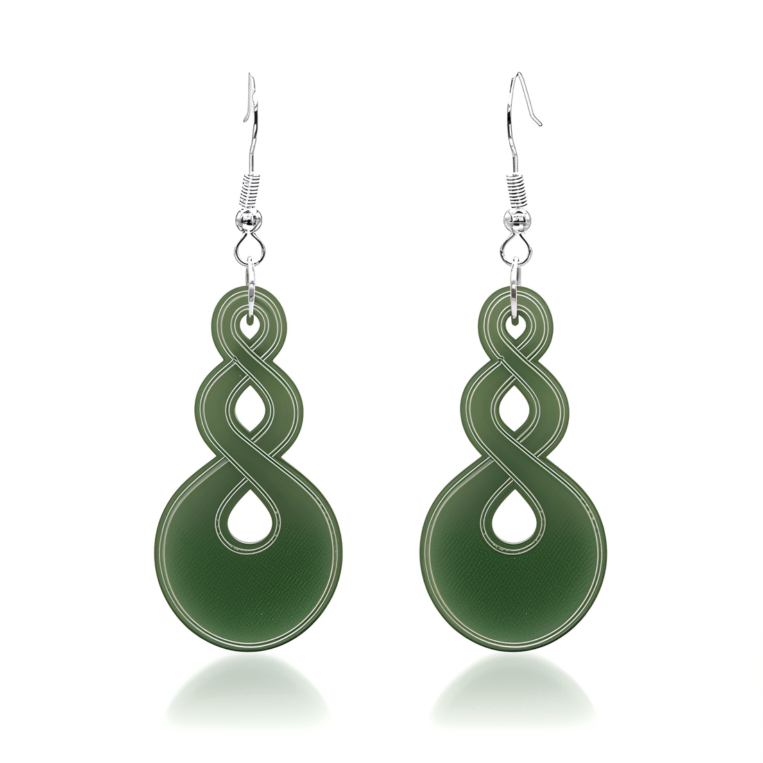 Pikorua Twist earrings in Pounamu Satin Acrylic.