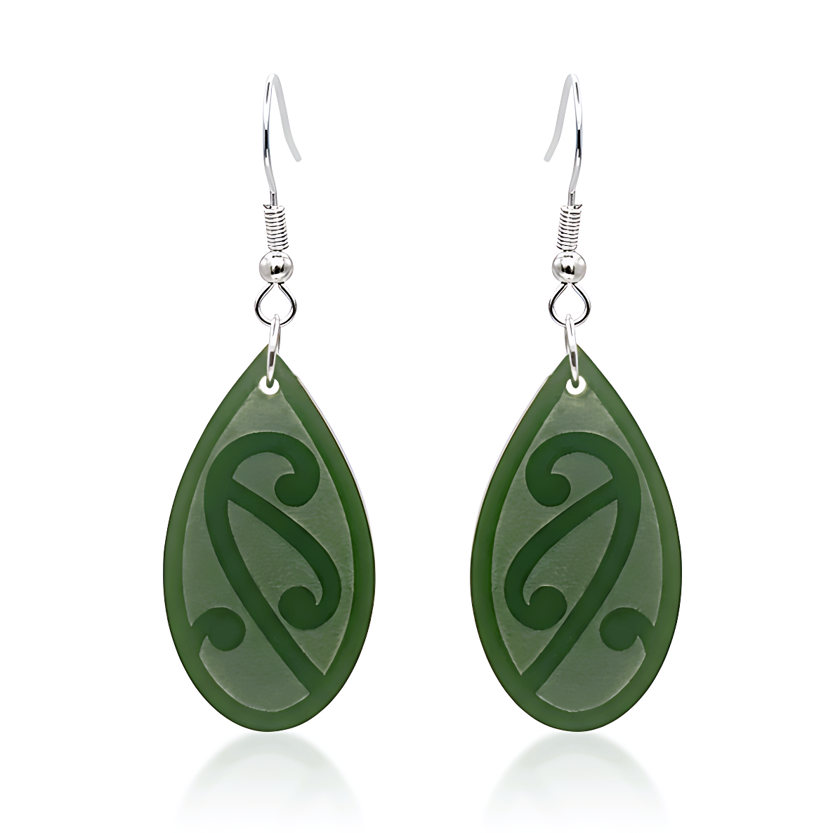 Pītau Engraved earrings in Pounamu Satin Acrylic.