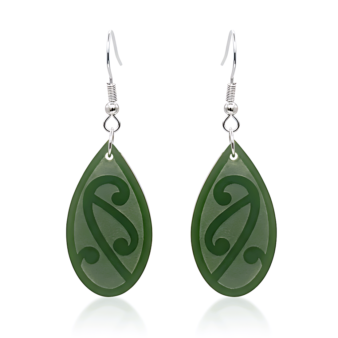Pītau Engraved earrings in Pounamu Satin Acrylic.