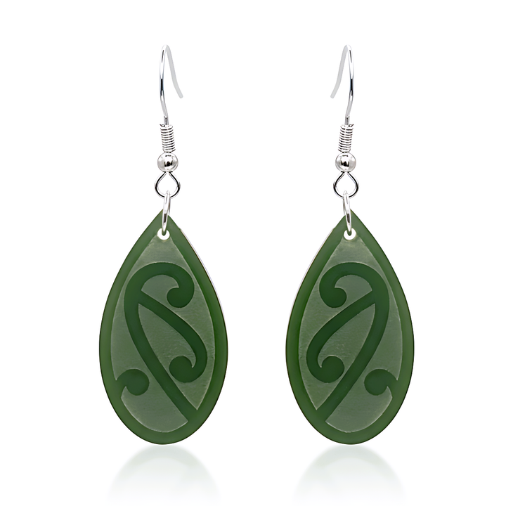 Pītau Engraved earrings in Pounamu Satin Acrylic.
