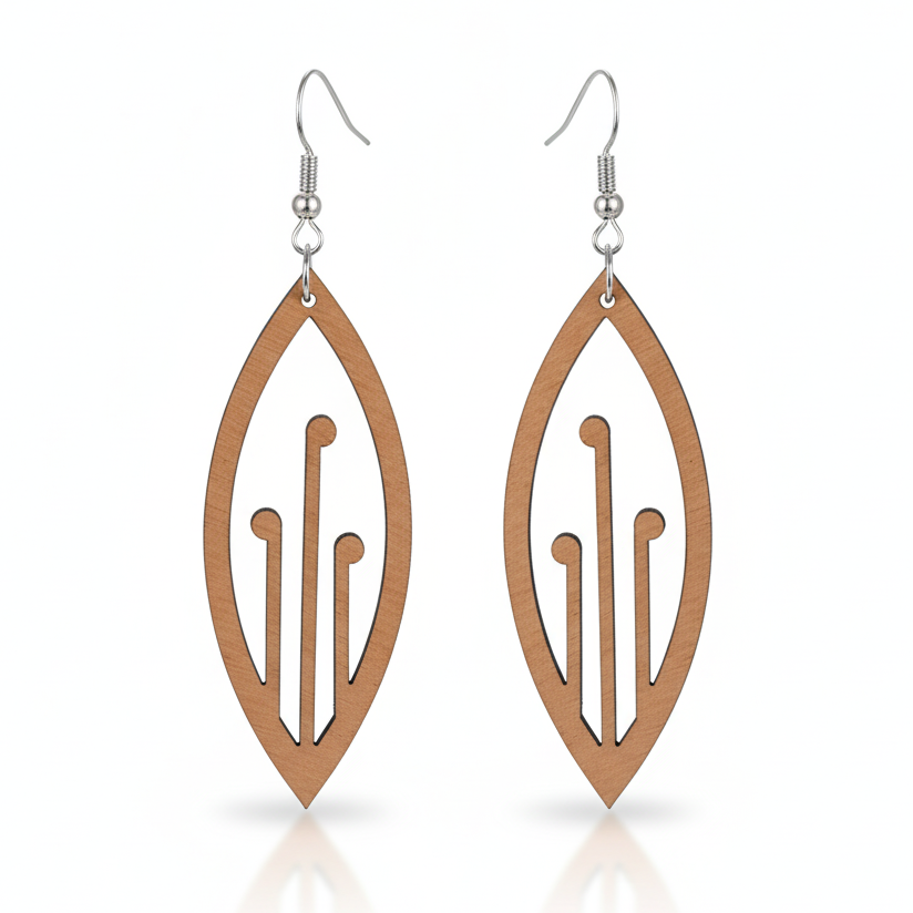 Ponga earrings, marquise leaf with cut-outs in brushed copper metallic.
